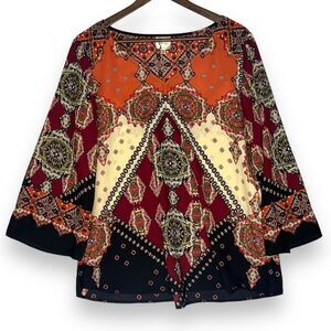 fig and flower Orange Burgundy Black Medallion Print Boho Tunic